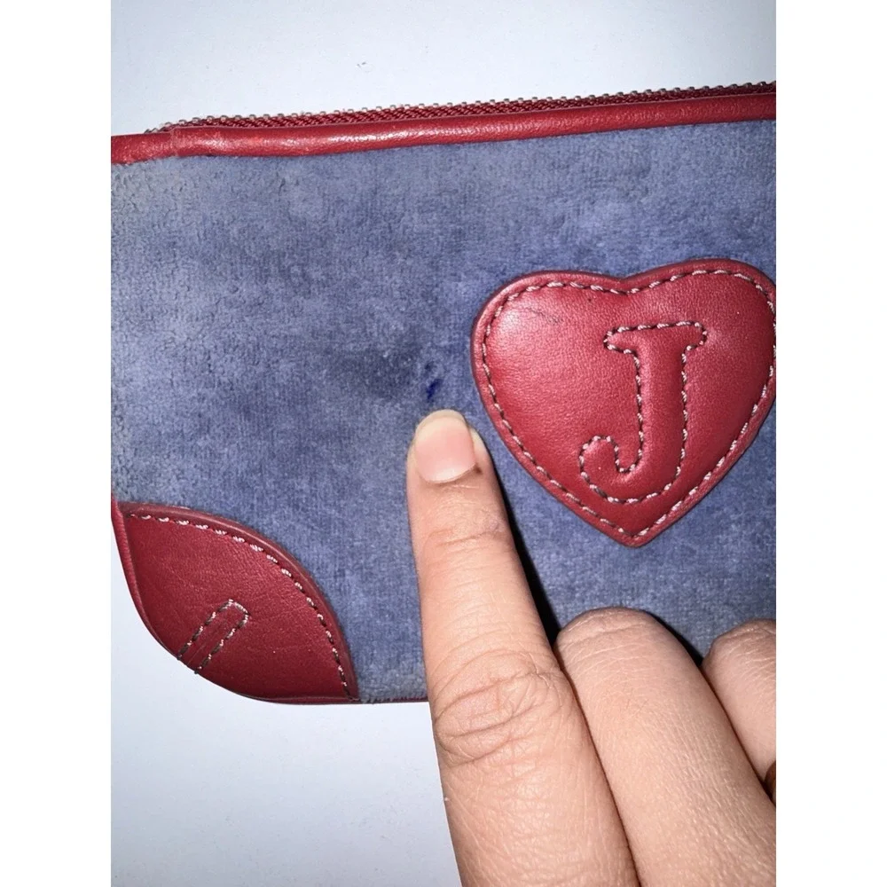Vtg Juicy Couture Red Velour With Navy Wristlet Wallet‎ Y2K  Rare Charm Cherry Y